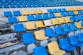 seats at the stadium. plastic spectator seats in stadium, competition concept.