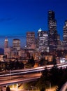 Seattle Smith Tower Buildings Highway Night Royalty Free Stock Photo