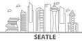 Seattle architecture line skyline illustration. Linear vector cityscape with famous landmarks, city sights, design icons Royalty Free Stock Photo