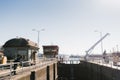 Seattle, Ballard, USA. March 2022. View of the Hiram Chittenden Locks, or Ballard Lacks, a complex of looks at the west end of