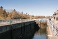 Seattle, Ballard, USA. View of the Hiram Chittenden Locks, or Ballard Lacks, a complex of looks at the west end of Royalty Free Stock Photo