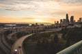 Seattle city and freeway view under colorful sky