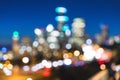 Seattle city scape with traffic light from highway at night time,Washington,usa.  -blured Royalty Free Stock Photo