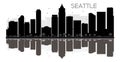 Seattle City skyline black and white silhouette with reflections Royalty Free Stock Photo