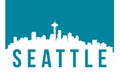 Seattle City skyline and landmarks silhouette, black and white design with flag in background, vector illustration Royalty Free Stock Photo