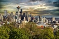 Seattle City Skyline during light sunset Royalty Free Stock Photo