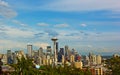 Seattle city skyline with Mount Rainier on background in summer. Royalty Free Stock Photo