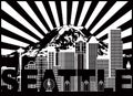 Seattle City Skyline Mount Rainier Text Black and White vector Illustra Royalty Free Stock Photo