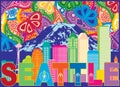 Seattle City Skyline Mount Rainier Text Paisley Pattern Color Il