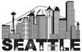 Seattle City Skyline and Text Black and White vector Illustration Royalty Free Stock Photo