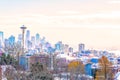 Seattle cityscape in the morning light in the winter, shoot from Kerry Park viewpoint, Washington, USA