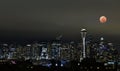 Seattle downtown at night with lunar eclipse Royalty Free Stock Photo