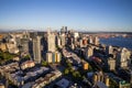 Seattle downtown panoramic skyline during summer sunset. View from Seattle needle. Royalty Free Stock Photo