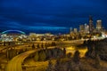 Seattle Downtown Skyline and Freeway at Twilight Royalty Free Stock Photo