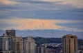 Skyline panorama with Mount Rainier at sunset from Kerry Park in Seattle, USA Royalty Free Stock Photo