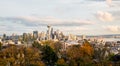 Seattle Downtown with Space Needle lit by evening light Royalty Free Stock Photo