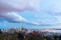 Seattle Downtown with Space Needle lit by evening light Royalty Free Stock Photo