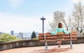 Seattle downtown view woman enjoy from park