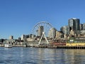 Seattle downtown water front, blue sky and city view wheel