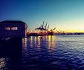 Seattle ferry docking at sunset Royalty Free Stock Photo