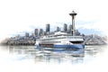Seattle ferry. Generated by AI Royalty Free Stock Photo