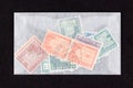 Translucent envelope with Swiss stamps close up