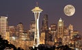 Seattle at night with moon Royalty Free Stock Photo