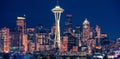 Seattle Night Panoramic Royalty Free Stock Photo