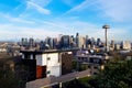 Seattle Panorama Skyline at day-time with Space Needle Tower Royalty Free Stock Photo