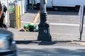 Homeless man sleeping on a Seattle sidewalk Royalty Free Stock Photo