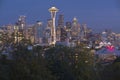 Seattle skyline at a blue hour Washington state. Royalty Free Stock Photo