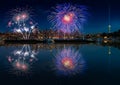 Seattle skyline and fireworks Royalty Free Stock Photo