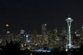 Seattle skyline with full moon