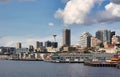 Seattle skyline with the iconic Space Needle and waterfront on a sunny day