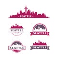 Seattle skyline Logo. Seattle cityscape and landmarks silhouette vector Royalty Free Stock Photo