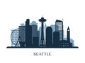 Seattle skyline, monochrome silhouette. Royalty Free Stock Photo