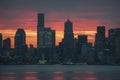 Seattle Skyline During the Morning Blue Hour Seen From West Seattle. Royalty Free Stock Photo