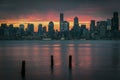 Seattle Skyline During the Morning Blue Hour Seen From West Seattle. Royalty Free Stock Photo