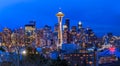 Seattle skyline panorama at sunset from Kerry Park in Seattle Royalty Free Stock Photo