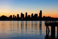 Seattle Skyline Silhouette at Sunrise from the Pier in Washington State Royalty Free Stock Photo