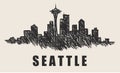 Seattle skyline,Space needle hand-drawn vector illustration.Fast doodle sketch. Royalty Free Stock Photo