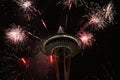 Seattle Space Needle With Fireworks In New Year Night Royalty Free Stock Photo