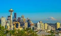 Seattle Space needle, mountain Rainier, Sunset Royalty Free Stock Photo