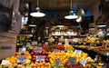 Seattle, United States of America - Variety of fruits displayed for sale at the produce store in Pike Place Market.