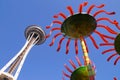 Seattle, United States. The Space Needle observation tower and a fragment of the Chihuly Garden & Glass exhibition