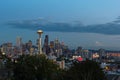 Blue hour panoramic view of Seattle downtown from Kerry park Royalty Free Stock Photo