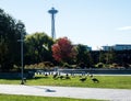 View of Space Needle from Lake Union park in Seattle