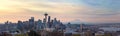 Seattle WA Skyline with Mount Rainier during Sunrise Panorama Royalty Free Stock Photo