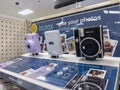 Seattle, WA USA - circa August 2022: Angled, selective focus on instant cameras for sale inside a Target retail store