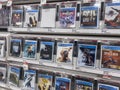 Seattle, WA USA - circa August 2022: Angled, selective focus on Playstation games for sale inside a Target store